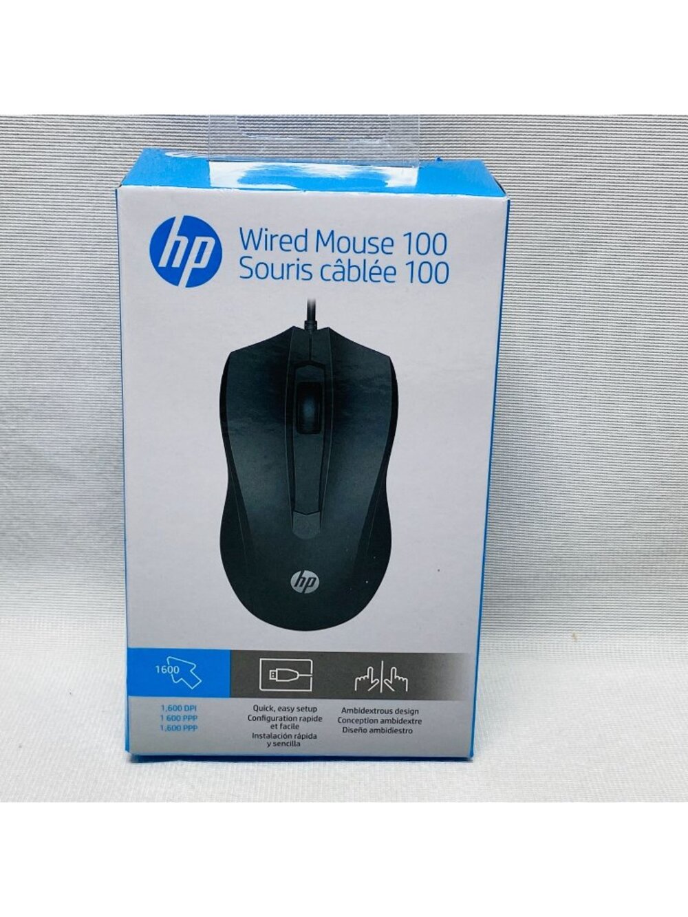 HP Wired Mouse 100 USB Optical Design 1600 DPI Ambidextrous Black